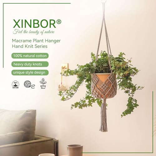 Hanging Planter with Patterns,2Packs Macrame Plant Hangers Indoor Macrame for up to 8 inch Pot Crochet Boho Plant Hanger Holder for Indoor Outdoor with 2S Shaped Stainless Steel Hooks (Gray) - color: Gray