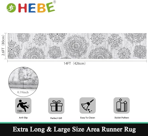 HEBE Hallway Runner Rug 2'8''x14' Washable Vintage Distressed Area Rugs Non Slip Laundry Rug Runner Boho Floor Carpet Runners for Hallways Entryway Laundry Room Kitchen Bathroom - color: Grey, size: 2'8" x 14' (Rectangular)