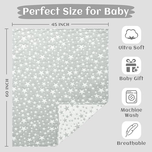 NTBAY 3 Layer Oversized Muslin Cotton Toddler Blanket, 45x60 Inches Jacquard Reversible Nursery Bed Blanket, Super Soft and Thermal Crib Blanket for All Seasons, Baby Gift, 45"x60", Grey/White Star - color: Grey Star, size: 45x60 Inch (Pack of 1)