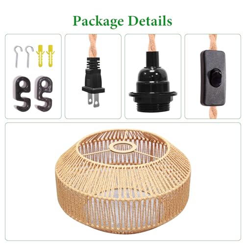 Hanging Lamp Plug in Pendant Light Rattan Hanging Lights with Plug in Cord Hanging lamp Hanging Lights with Plug in Cord Hanging lamp for Living roon - color: Pumpkin