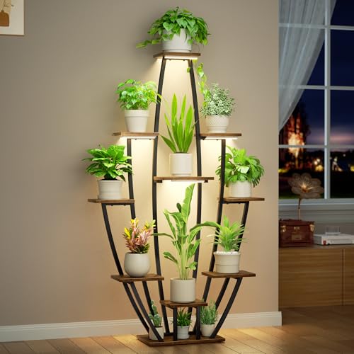 Plant Stand Indoor with Grow Lights - 10 Tiered Tall Plant Shelf Indoor, 59" Large Plant Stands for Indoor Plants, Metal Corner Flower Holder Rack Display for Living Room Patio Garden Balcony Home