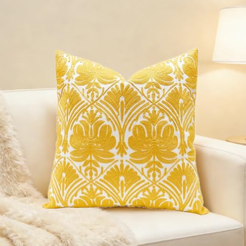 Slow Cow Yellow Canvas Embroidery Decorative Throw Pillow Cover Cushion Cover for Couch Sofa 18 x 18 Inches - color: Yellow Rose, size: 18" x 18" (Pack of 1)