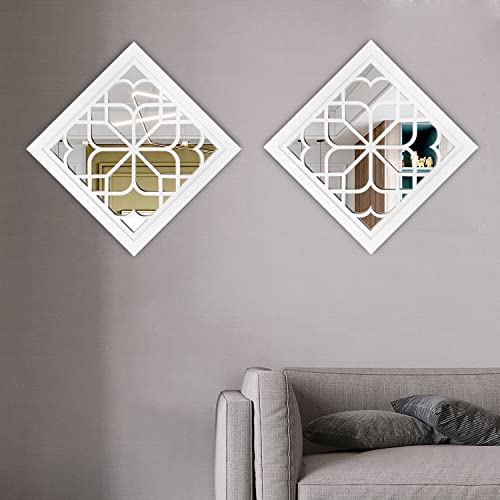 Wocred Set of 2 Mirrors Square Wall Mirror,Gorgeous Rustic Farmhouse Accent Mirror,White Color Entry Mirror for Bathroom Renovation,Bedrooms,Living Rooms and More(12”x12”) - color: White, size: 12x12 inch - 2 PCS
