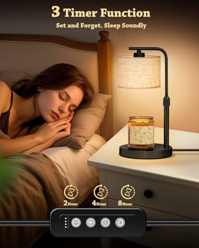 Candle Warmer Lamp with Timer Dimmer, Height Adjustable Modern Farmhouse Candle Warmer, Electric Candle Lamp Warmer with 2 Bulbs, Birthday Gifts for Women Mom, Gift for Home Decor - color: Black-upgraded