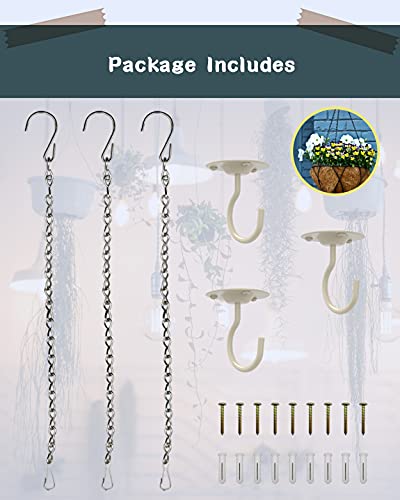 NACETURE Ceiling Hooks for Hanging Plants 3 Pack - Plant Hanger Indoor Hanging Hooks Metal Plant Bracket Iron Lanterns Hangers for Wind Chimes (White 3 Pack + Chain) - color: White 3 Pack + Chain