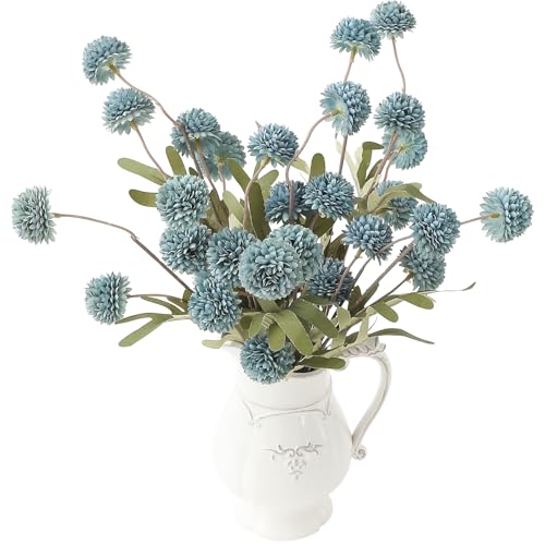 Floroom 6pcs Dusty Blue Faux Silk Mums Artificial Flowers, Bulk Fake Small Mini Chrysanthemums with Stems for DIY Slate Blue Wedding Centerpieces Floral Arrangements Vase Fillers Home Decorations - color: Dusty Blue, size: 6pcs