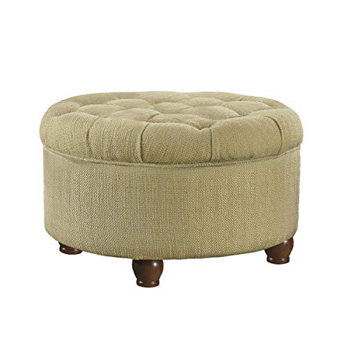 HomePop 25" Button Tufted Round Storage Ottoman - Tan & Cream Tweed - color: Tan and Cream Tweed