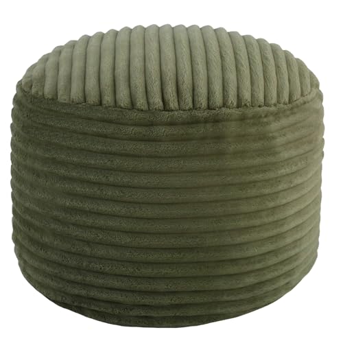 MeMoreCool Stuffed Round Pouf Ottoman Foot Rest, Soft Plush Floor Pouf Foot Stool, Corduray Footstool Footrest, Small Round Ottoman for Living Room Couch Sofa Chair, 20x15 Inch Green - color: Ribbed Green