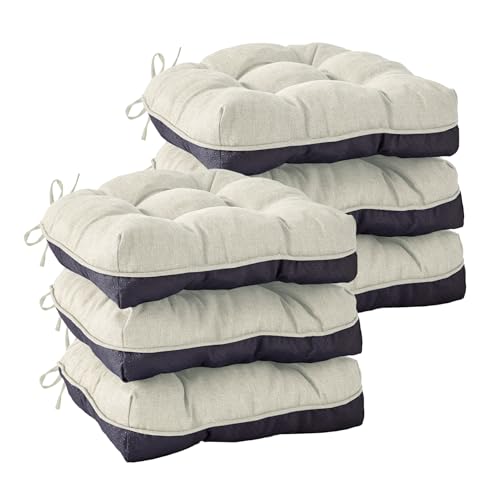 IASEAHK Chair Cushions for Dining Chairs, Seat Cushions for Kitchen Chairs, Indoor Seat Cushions with Ties, Tufted Foam Chair Pads, Non Slip Chair Cushions Set of 6, 15.5" x 15.5" x 4", Beige - color: Beige, size: Pack of 6