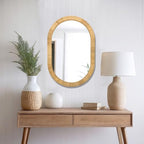 FUIN Handcrafted Rattan Oval Wall Mirror 20x30 – Natural Woven Wicker Frame for Boho Living Room & Entryway – High-Definition Shatter-Resistant Mirror – Vertical or Horizontal Biophilic Home Decor