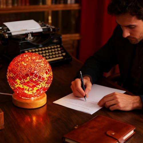 Vintage Turkish Night Lights Mosaic Glass Table Lamp USB Power Dimmable Ambient Lighting Bedside Sleep Light Study/Home Office Decoration Unique Gift Idea(Baroque B - Orange, Baroque) - style: Baroque B Orange