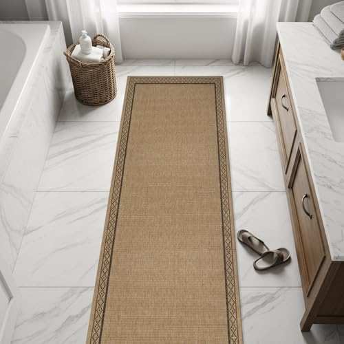 Luul Home Easy Jute Rugs 2x7 Frame Natural Color Living Room Indoor Outdoor Runner Rug for Patio and Kitchen Rug High Traffic Washable Easy to Clean Solid Boho Woven Design Carpet (2 x 7) - color: Frame/Natural Black, size: 2' x 7' (Rectangular)