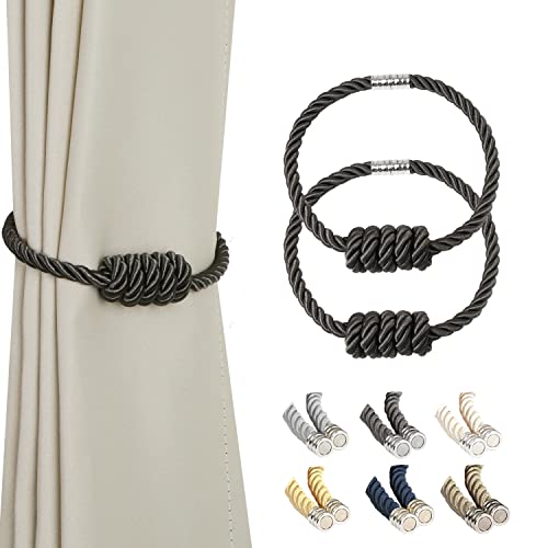 BEL AVENIR Magnetic Curtain Tiebacks, Decorative Drapery Holdbacks Modern Woven Tie-Backs with Exquisite Knot (Charcoal, 2 Pack) - color: Charcoal, size: 2 Pack