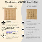 ELFJOY 4 Pack Chair Cushions for Dining Chairs Chair Pads Cushion for Kitchen Office Tufted Textured Square Seat Cushion with Ties (16" Khaki) - color: Khaki