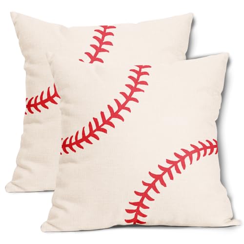 Baseball Pillow Covers 24x24 Inch Set of 2 Sport Themed Cotton Linen Decorative Throw Pillow Case Ball Stitches Cushion Covers for Boy Room Bedroom Sofa Living Room Chair Home Decor - color: Baseball, size: 24" x 24" (Pack of 2)