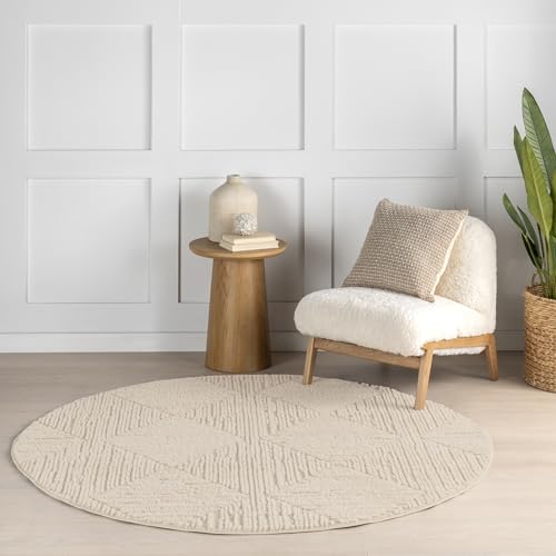 Nuloom Kerry Beige, 6' Round, Geometric, Soft and Cozy, High Traffic, Stain Resistant, Easy Clean, Durable Area Rug for Bedroom, Living Room, Dining Space, Den, Foyer, Entryway - color: Kerry Beige, size: 6' (Round)