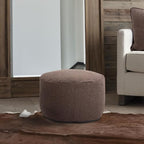 Howard Elliott Collection Barbet Round Foot Pouf Ottoman with Removable Zipper Cover, Woven Polyester Fabric Filled with Fiber and EPS Beads for Footrest or Extra Seating, 22x22x15 Inch, Chocolate - color: Brown