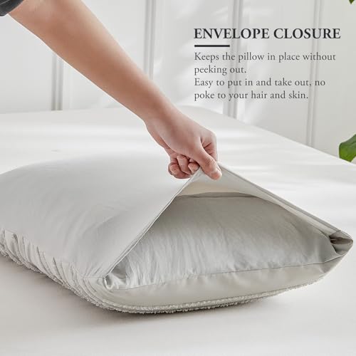 WARMDERN Light Grey Striped Pillow Covers King Pillow Cases Soft Microfiber Stripe Pillow Cases Set of 2 Boho Tufted Stripes Textured Pillowcase with Envelope Closure(Light Grey, King, 20x36 Inches) - color: Light Grey-striped, size: 20" x 36" (Pack of 2)