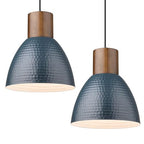 ELYONA 2 Pack Modern Hammered Pendant Lights 10.2” Blue Solid Wood Hanging Lamp, Adjustable Height, Industrial Metal Pendant Lighting for for Farmhouse, Kitchen Island, Dining Room,Bedroom,Bar,Office - color: Blue - 2 Pack