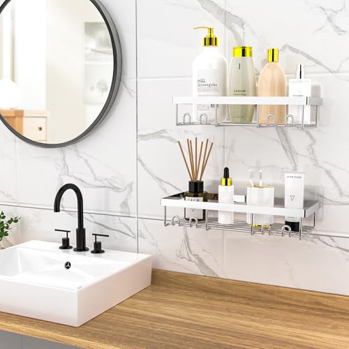 Moforoco Shower Caddy Shelf Organizer Rack, Self Adhesive Black Bathroom Shelves Basket, Home Farmhouse Wall Inside Organization and Storage Decor Rv Accessories, First Camper Apartment Essentials - color: Silver, size: Medium