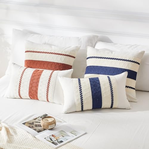 Throw Pillow Covers Set of 2 12x20 Inch Boho Pillow Covers, Soft Lumbar Neutral Cotton Rust Decorative Fall Case for Couch Sofa Bed Living Room, Home Modern Woven Farmhouse Cute Decor - color: Rust, size: 20" x 12" (Pack of 2)