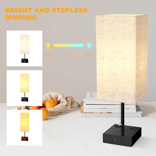 YIDPU Table Lamp for Bedroom with USB,Bedside Lamp with USB C+A Charging Ports,Adjustable 3color LED Light for Home Decor/Nightstand/Office,Included Bulb and Fabric Lamp Shade (Linen White, 1PCS) - color: Linen White, size: 1PCS