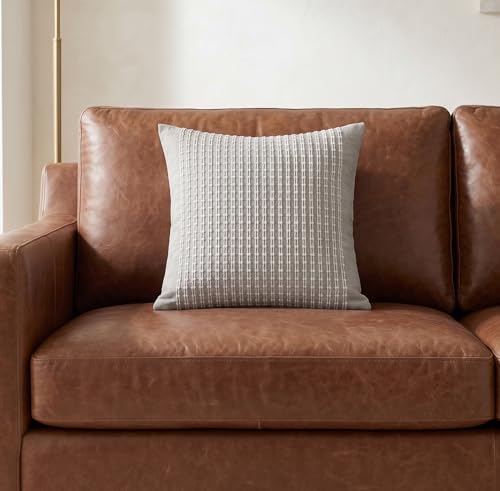 SanVia Cotton Throw Pillow Covers 20x20 – Handwoven Jacquard Texture, Fade-Resistant, No Pilling – Hidden Zipper, Decorative Cushion Cover for Sofa, Couch, Bed – Insert Not Included (Striped, Grey) - color: Graphite, size: 20" x 20"