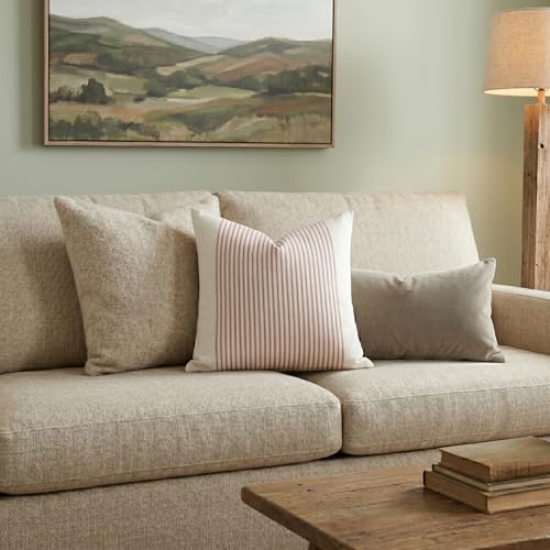 SanVia Cotton Throw Pillow Covers 20x20 – Handwoven Jacquard Texture, Fade-Resistant, No Pilling – Hidden Zipper, Decorative Cushion Cover for Sofa, Couch, Bed – Insert Not Included (Striped, White) - color: Red Siver, size: 20" x 20"