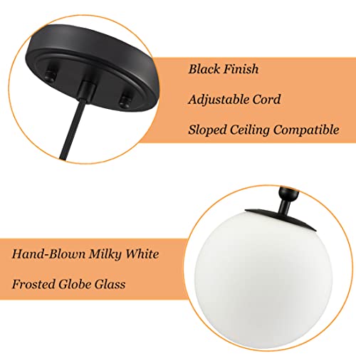 DIRYZON Modern Globe Pendant Lighting for Kitchen Island Black Hanging Ceiling Light Dining Pendant Chandelier Fixture with 7.9 Inches Milky White Frosted Lampshade - color: Black, size: 8 Inch-Hardwired