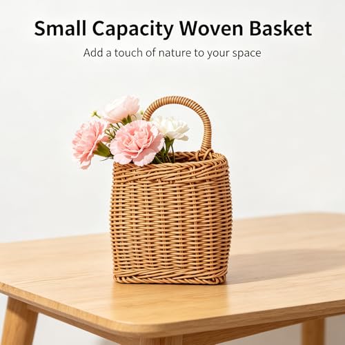 Elegant Boho Farmhouse Hanging Basket for Wall, Wicker Basket for Storage, Decor, Space-Saving Rattan Door Basket for Kitchen, Bathroom, Bedroom, Living Room Organization, Small, Natural - size: 4.7"D x 3.3"W x 6.5"H