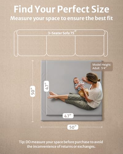 Blissful Diary Vegan Leather Baby Play Mat, 50x50 Thicken Foam Cushioned & Waterproof Playpen Mat for Infants and Toddlers, Stylish and Just Wipe-Clean Playmat for Baby Play on Floor, Light Gray - color: Light Gray, size: 50" X 50"