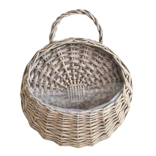 Handmade Woven Hanging Basket Flower Basket Decorative Wicker Handed Storage Basket for Lawn Indoor Outdoor Plants Farmhouse, M - color: M