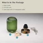Mid Century Glass Table Lamp,Dimmable Desk Lamp,LED Bulb Included,Touch Control & USB A+C Port,Green Ribbed Glass - color: Green Ribbed, size: USB + Touch