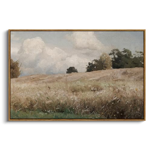 InSimSea Framed Canvas Wall Art Vintage Decor, Farmhouse Scenery Vast Field Grassland Paintings, Large Prints, Nature Landscape Wall Decoration for Living Room Bedroom Bathroom, 24"x36" - color: Corn Field, size: 36"L x 24"W