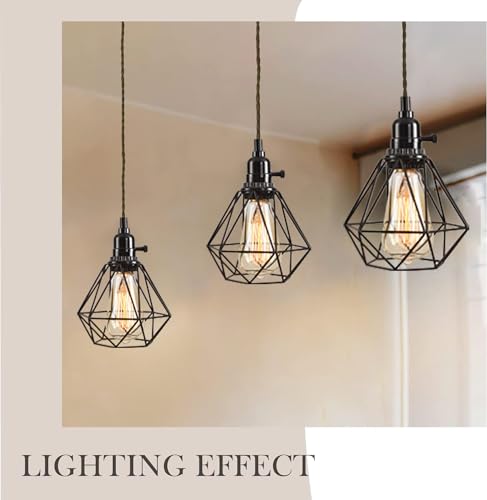 3-Light Hanging Light with Plug in Cord,Plug in Pendant Light 22ft Hemp Rope Pendant Lighting Vintage 3-Light Hanging Lamp Fixtures for Kitchen Island Living Room Bedroom - color: 3 Light Black Cage