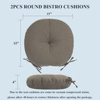 FUNHOME 15"x15"x4" Bistro Chair Cushion Set of 2, Water Repellent Round Outdoor Chair Cushions with Ties, Patio Tufted Chair Pads for Home Garden (Beige Coffee) - color: Beige