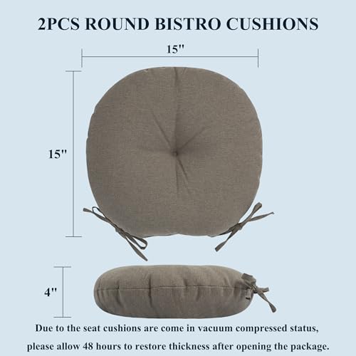 FUNHOME 15"x15"x4" Bistro Chair Cushion Set of 2, Water Repellent Round Outdoor Chair Cushions with Ties, Patio Tufted Chair Pads for Home Garden (Beige Coffee) - color: Beige