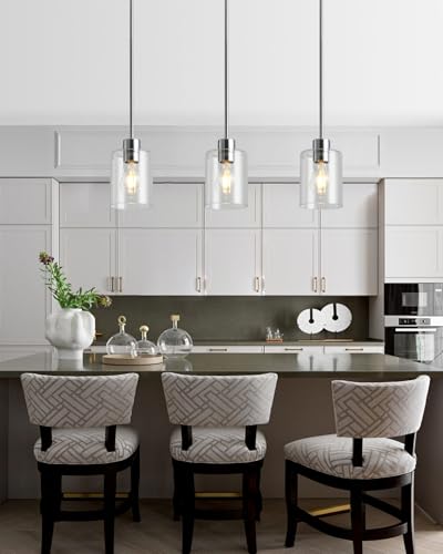 Chrome Pendant Lights Kitchen Island - Clear Glass Pendant Light Fixture Multiple Stems Rods 3 Units 12 Inch 3 Units 4 Inch (2 Pack Chrome Downrod) - color: Chrome 2PK