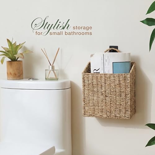 Set of 2 Wicker Hanging Basket for Organizing, Front Door, Mail, Flowers - Woven Wall Baskets for Storage (Natural Seagrass) - color: Natural Seagrass