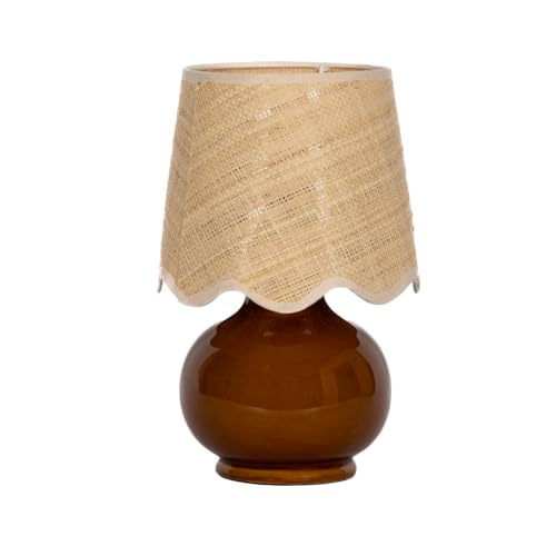 Benton Ceramic Table Lamp with Fabric Shade – 13" Bedside Accent Lamp for Bedroom, Living Room & Nightstand (Brown) - color: Brown