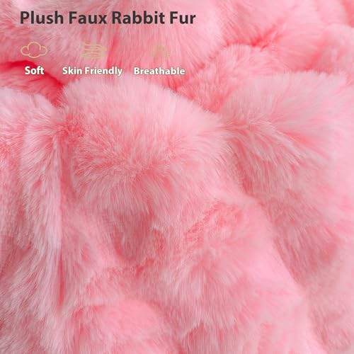 LIFEREVO Fluffy Faux Rabbit Fur Body Pillow Cover, Soft Cute Bubble Waffle Shaggy Plush Bed Body Pillowcase with Zipper Closure, Long 20"x54" Fuzzy Furry Pillow Case for Pregnancy Side Sleeper, Pink - color: Pink