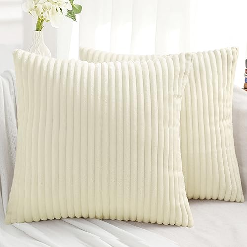 Simmore Decorative Throw Pillow Covers 26x26 Set of 2, Soft Natural Plush Flannel Double-Sided Fluffy Couch Euro Sham Pillow Covers for Sofa Living Room, Beige - color: Beige, size: 26" x 26" (Pack of 2)