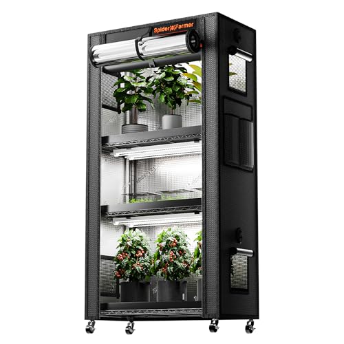 Spider Farmer 2026 Plant Stand with Grow Lights, 4-Tier Plant Shelf with 6Pcs 2ft Full Spectrum LED Lamp and Grow Tent, for Veg Seed Starting Plants Growth Greenhouse 28Lx14Dx59H (Update) - size: M-28x14x59in