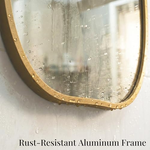 Asymmetrical Wall Mirror 36"x20", Large Irregular Wavy Mirror for Bathroom Vanity, Matte Gold Rust Proof Aluminum Frame, Tempered Glass Horizontal or Vertical Hanging for Living Room Decor - color: Gold, size: 36"L x 20"W