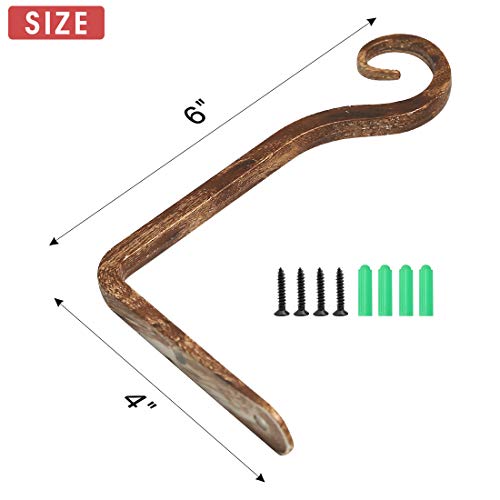 Jardim 2 Pack 6 Inch Premium Decorative Metal Iron Wall Hook, Indoor Outdoor Plant Hanger, Rustic Hanging Gardening Bracket Hook, for Planters, Bird Feeders, Lanterns, Wind Chimes (Coffee) - color: Coffee, size: 6 Inch
