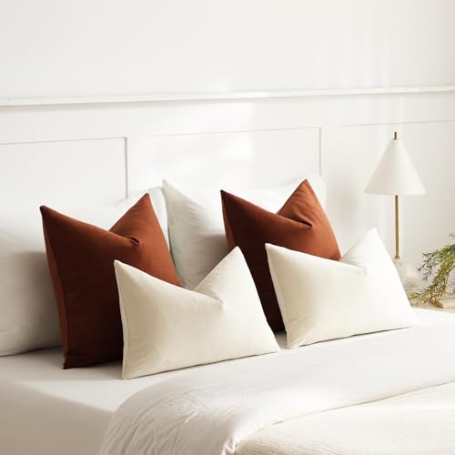 DEZENE Lumbar Pillow Covers 12x20 Cream: Pack of 2 Cozy Soft Velvet Rectangular Modern Luxury Decorative Throw Pillow Cases for Sofa Couch Living Room Bed Home Decor - color: Vanilla Ice, size: 20" x 12" (Pack of 2)
