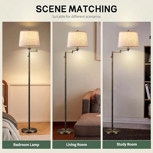 Ruiever Dimmer LED Floor Lamp,Tall Standing Lamp with Swing Arm,Black Gold Hand Brushed Lamp with Dimmer LED Bulb,Elegant Floor Lamp for Living Rooms & Bedroom (Black Gold Old Brushed) - color: Old Brushed