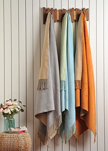 EP Mode Reversible Fringed Mulberry Silk Throw Blanket for Sofa (Caramel/Beige) - color: Caramel/ Beige