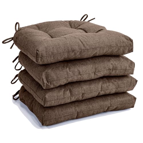 Chair Cushions for Dining Chairs Set of 4, Non Slip Indoor Kitchen Chair Cushions with Ties, Tufted Memory Foam Seat Chair Pads, 17" x 16" x 3", Dark Coffee - color: Dark Coffee, size: Pack of 4