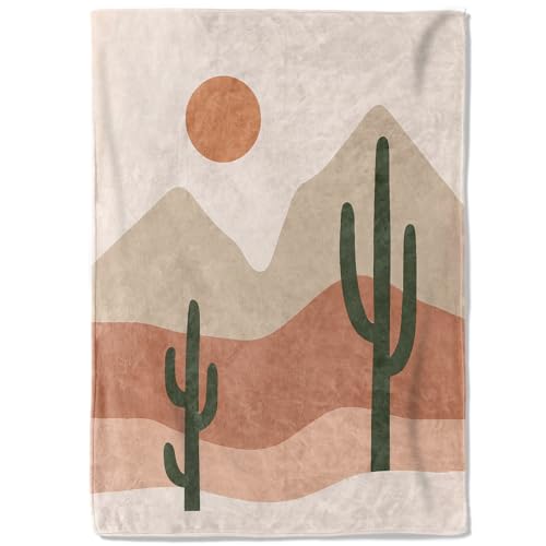 Minimalist Desert Landscape Fleece Blanket,50x60in,Boho Cactus and Mountain Art with Earth Tone Colors Throw Blankets,Soft Cozy Lightweight, Ideal for Bed Living Room Home Decor,Gifts - color: Desert, size: 50x60 Inch